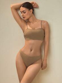 SHEIN Swim Conjunto de bikini de 2 piezas sin tirantes para mujer, casual de playa