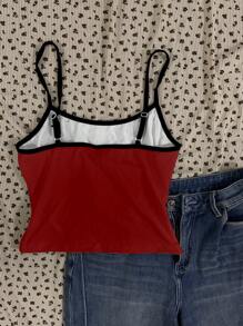 SHEIN Women Casual Portrait Print Sexy Red Camisole Tight Sleeveless Top, Suitable For Summer
