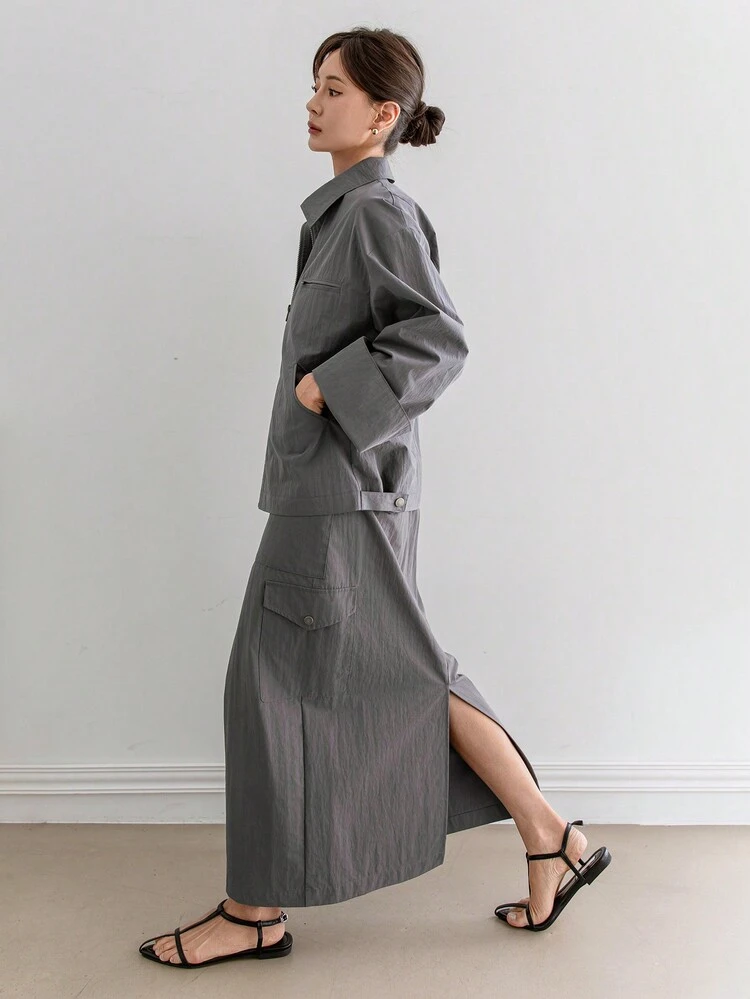 2pcs Women Loose Fit Casual Utility Style Outfit,Fall Clothes