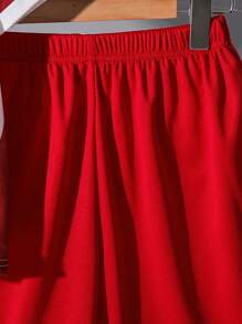 Tween Boy Casual Academy Style Comfortable & Fashionable Versatile Cute Soft Set - Colorblock V-Neck Short Sleeve T-Shirt & Shorts, Practical For Daily, School, Commute, Sports, Spring/Summer - Red - View 7