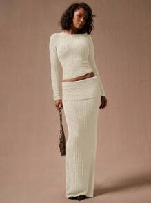 MUSERA Round Neck Long Sleeve Sweater Spring Y2K 90's Casual Cute - Cream - View 4