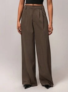 Forever 21 Women's Casual Solid Color Wide Leg Pants - Coffee Brown - View 1