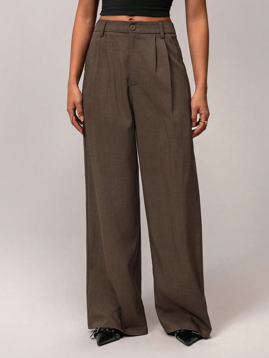 Forever 21 Women's Casual Solid Color Wide Leg Pants - Coffee Brown - View 1