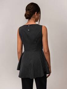 Forever 21 Women Casual Everyday Commute Sleeveless Ruffle Hem Striped Blouse, Spring