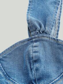 SHEIN MOD 女士无袖甜心领休闲修身牛仔上衣 - 淺色水洗藍 - 查看 4