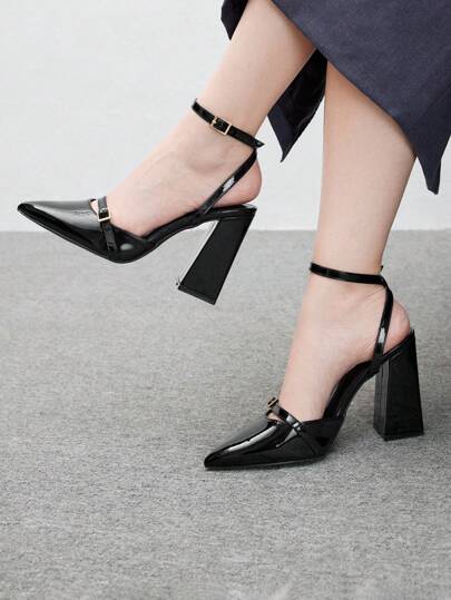 CUCCOO BIZCHIC Zapatos de tacón ancho con puntera puntiaguda y hebilla para mujer, apropiados para ir al trabajo, citas, fiestas y vacaciones