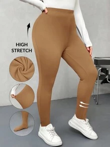 SHEIN Privé Plus Size High Waist Slimming Black Shaping Pantyhose, Leg-Smoothing Tights - Khaki - View 2