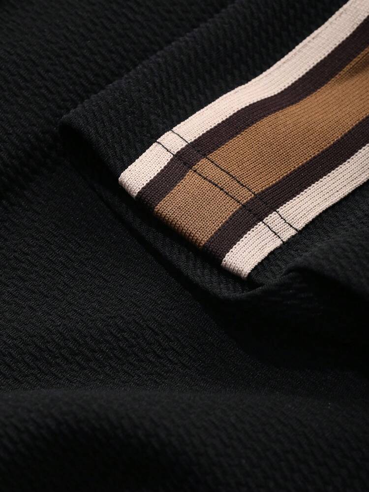 2pcs Men's Summer Outfit: Patchwork Contrast Color T-Shirt And Shorts Set