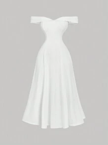 SHEIN MOD Váy dài nhung đỏ gợi cảm một bên vai, dài nửa mùa thu, dài nửa thanh lịch, dài nửa cổ điển, váy ngày lễ, váy lễ Tạ ơn, váy năm mới, váy dự tiệc Giáng sinh, ngày lễ, váy trang trọng cho phụ nữ, váy dự tiệc cho phụ nữ - trắng - Xem 1