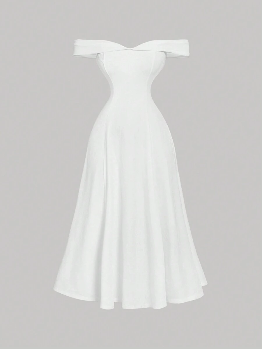 SHEIN MOD Váy dài nhung đỏ gợi cảm một bên vai, dài nửa mùa thu, dài nửa thanh lịch, dài nửa cổ điển, váy ngày lễ, váy lễ Tạ ơn, váy năm mới, váy dự tiệc Giáng sinh, ngày lễ, váy trang trọng cho phụ nữ, váy dự tiệc cho phụ nữ - trắng - Xem 1