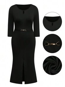 SHEIN Clasi Plus Size Simple Fashion Casual Everyday Dress - Black - View 1