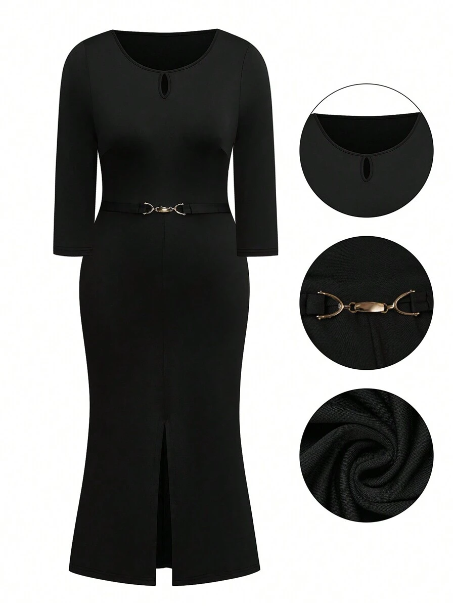 SHEIN Clasi Plus Size Simple Fashion Casual Everyday Dress - Black - View 1