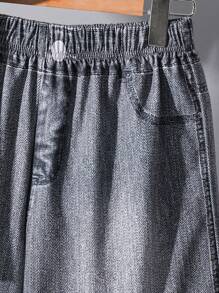 SHEIN 2pcs/Set Teen Boys Casual Striped Pocket Round Neck Short Sleeve T-Shirt And Elastic Waist Denim Effect Long Pants Set, Suitable For Autumn, Spring And Summer, Suitable For Outdoor Play, School, Street Style, Party And Leisure
