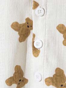 SHEIN 2 件套，新款宝宝春夏休闲风格，小熊图案印花上衣和小熊图案印花短裤 - 白色 - 查看 8