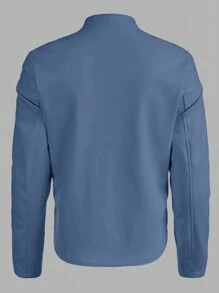 Manfinity VCAY 白色皮夹克，简约时尚，日常休闲装 - 霧霾藍 - 查看 2