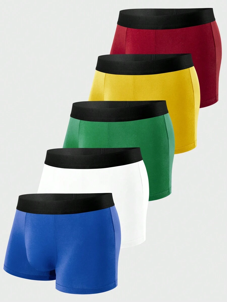 5pcs/Set Men's Lightweight Breathable Boxer Briefs, Sexy & Stretchy - Multicolor - View 1