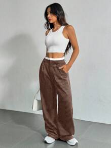 SHEIN EZwear Pantalones de traje de pierna ancha con cintura a rayas casual