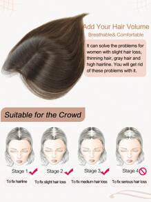 女式直發頭飾真人發，10 英寸女式髮飾無劉海頂接發發片適合稀疏頭髮假髮