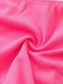SHEIN 女士沙滩装，休闲度假吊带纹理仿珍珠纯色粉色比基尼两件套 - 粉色 - 查看 4