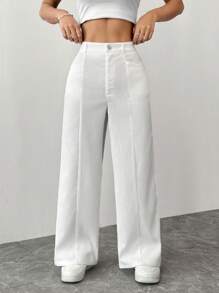 SHEIN PETITE 秋冬装女款纯色直筒灯芯绒裤子