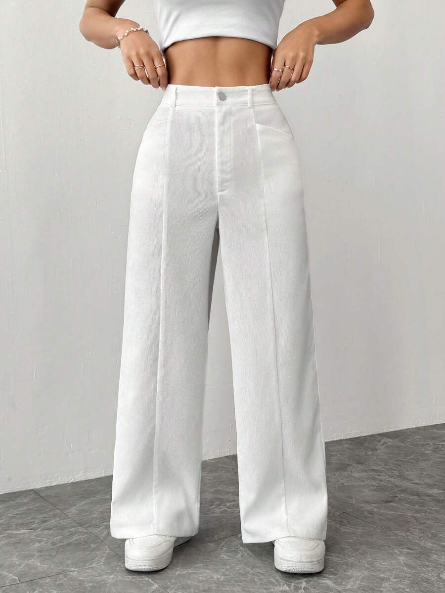 SHEIN PETITE 秋冬装女款纯色直筒灯芯绒裤子