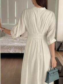 DAZY 女式休闲简约纯色缺口领连衣裙