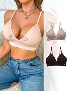 Wedaily Bra Camisole Wanita Model Slim-Fit Sederhana dengan Tali Bahu Tipis untuk Pemakaian Sehari-hari Kasual, 2 Buah - MultiWarna - View 1