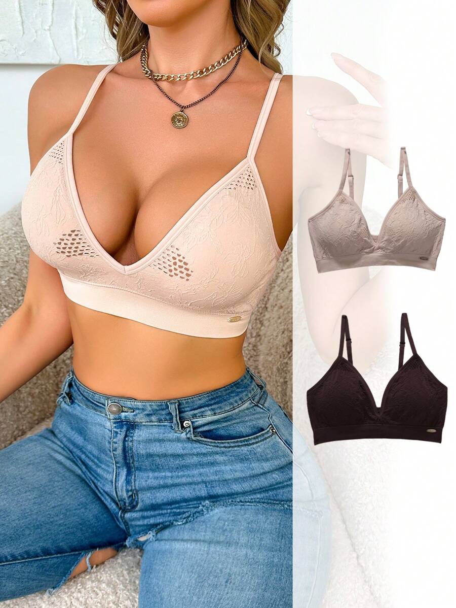 Wedaily Bra Camisole Wanita Model Slim-Fit Sederhana dengan Tali Bahu Tipis untuk Pemakaian Sehari-hari Kasual, 2 Buah - MultiWarna - View 1