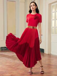 ZEYLAH STEREO FLORAL Rose SHORT SLEEVE T-SHIRT FOR Valentine's Day, NEW YEAR,SPRING/SUMMER - Red - View 4