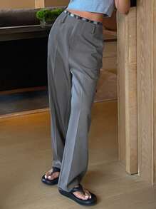 DAZY Women's Patchwork Ankle-Length Slim Fit Pants Business Attire - Grey - View 5