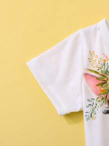 SHEIN 2pcs/Set Baby Girl Infant Toddler 0-3 Years Old Spring/Summer New Casual Versatile Homewear & Outerwear Comfortable Cute Giraffe Animal Print T-Shirt Top And Shorts Set - Yellow - View 4