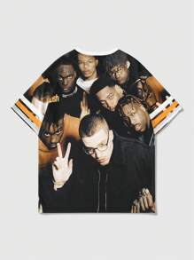 ROMWE MEN Street Life 休闲简约嘻哈图案 T 恤，适合日常穿着 - 彩色 - 查看 2