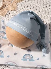 SHEIN Newborn Photography Swaddle Wrap Cute Rainbow Pattern Baby Swaddling Blanket Hat Set Studio Photo Shooting Accessory Blue And White Autumn - Multicolor - View 8