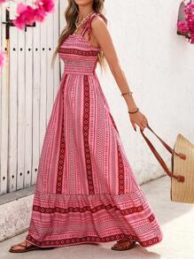 SHEIN VCAY Vestido informal de mujer con estampado geométrico sin mangas para vacaciones - Rosa - Ver 4
