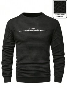 Manfinity Homme Men's Casual Minimalist Letter Print Pullover Sweatshirt - Black - View 3
