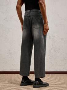 AKNOTIC Party 男士黑色渐变编织宽松休闲中腰直筒七分裤，适合日常穿着，春夏季 - 黑色 - 查看 7