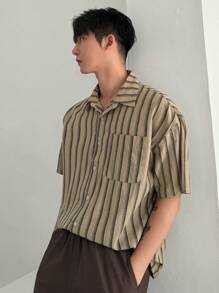 DAZY 男士条纹衬衫和纯色短裤搭配套装，夏季 - 彩色 - 查看 8