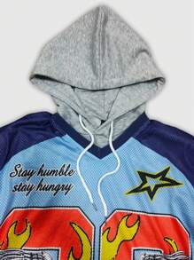 ROMWE MEN Prep 2pcs Men Casual Hooded Sweatshirt Set, Detachable - Blue - View 11