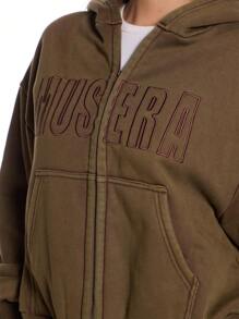 MUSERA Sudadera con capucha con cremallera y pespunte de contraste de logo