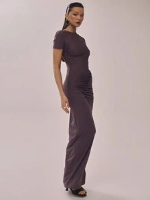 MUSERA Slinky Extreme Ruched Maxi Dress Elegant Spring Summer Vacation Party Long Dress - Purple - View 2