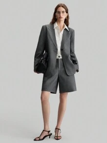 Ontre 2pcs Women's 2025 Spring New Arrival Urban Casual Simple Patchwork Wide Waistband Grey Loose Pants