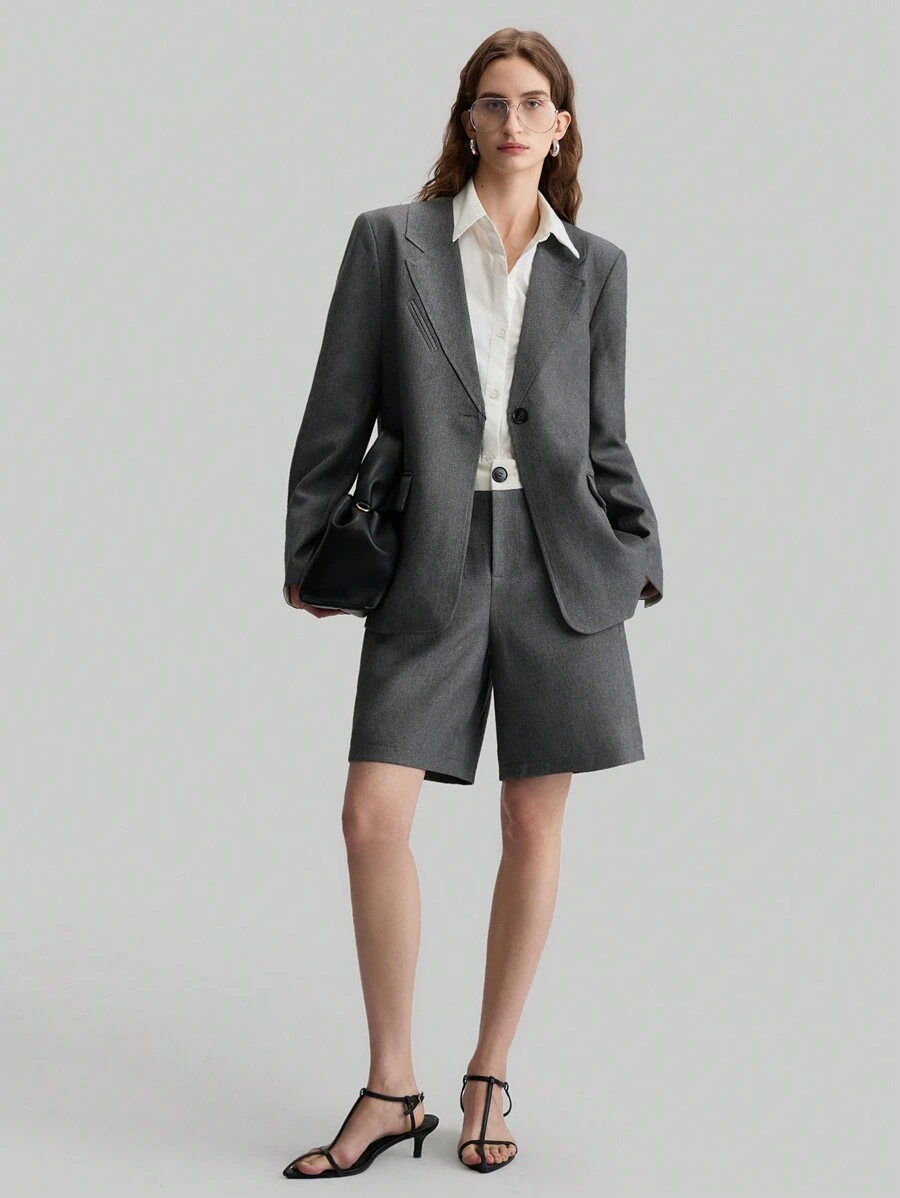 Ontre 2pcs Women's 2025 Spring New Arrival Urban Casual Simple Patchwork Wide Waistband Grey Loose Pants