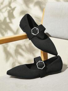 CUCCOO BASICS 女士时尚黑色面料玛丽珍尖头平底鞋，舒适透气，适合通勤、约会、聚会、购物、节日、派对、婚礼、情人节 - 黑色 - 查看 3