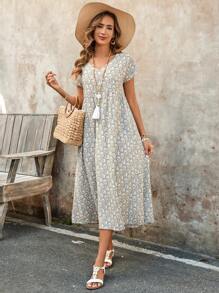 EMERY ROSE 女士休闲度假全印花连衣裙，夏季 - 彩色 - 查看 3