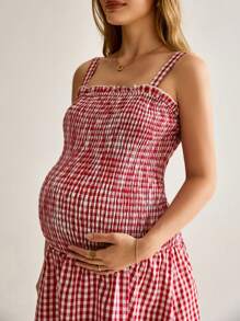 MaterniWear 孕妇简约休闲日常细肩带连衣裙 - 紅白色 - 查看 2