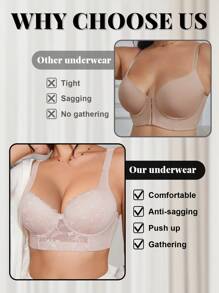 NudeFit 1 件女士蕾丝内衣，柔软舒适宽肩带，聚拢可调节文胸，带钢圈内衣