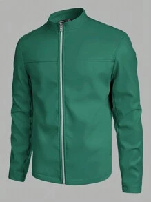 Manfinity VCAY 男式纯色前拉链休闲仿皮夹克