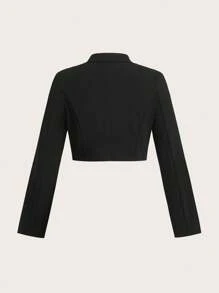 SHEIN EZwear 秋冬大码金属链条装饰短款西装外套 - 黑色 - 查看 2