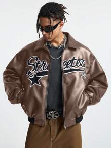 Manfinity VCAY Men's Autumn/Winter Fashion Letter Embroidery Jacket - Brown - View 2