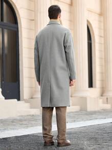 Manfinity Homme 男士修身常规肩部休闲翻领开襟保暖加厚夹克，适合秋冬季穿着 - 深灰色 - 查看 2